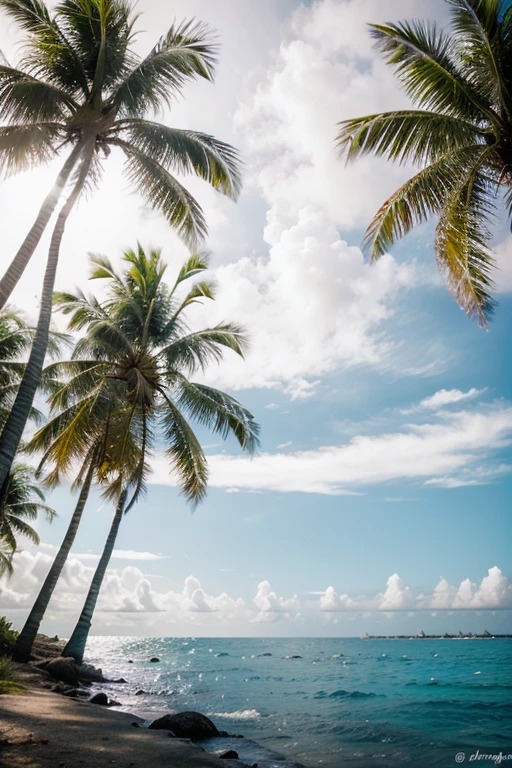 Sea atmosphere with coconut trees
