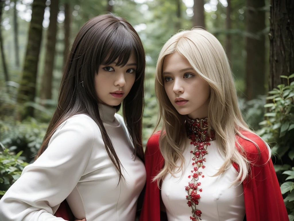 pop-punk singer like Avril Lavigne, epic character composition, styled by Ilya Kuvshinov Alessio Albi Nina Masic, sharp focus, natural lighting, underground scattering, A mysterious figure with glowing red eyes, cascading black hair and pale skin, a ghostly girl dressed in a red sex cape, in a gloomy forest, slender body with beautiful curves, realistic snake, kryptonite, super detailed lines, white clothing colors , red and black flowers with pink aura, photo realistic, test, test, highly detailed and highly detailed deep colors, pink long hair, blue eyes, black hanfu, curvy, flowing, beautiful, otherworldly, luminism, stars, flowers, shine, cool, gothic masterpiece image, dusty, ethereal, immortal, light, dark, bright, mysterious, soft, super realistic and smooth, best quality extremely detailed, Supergirl, sensual erotic pose, wolves, european girl with white skin Red cape red eyes sex positions white skin, in swastika outfit