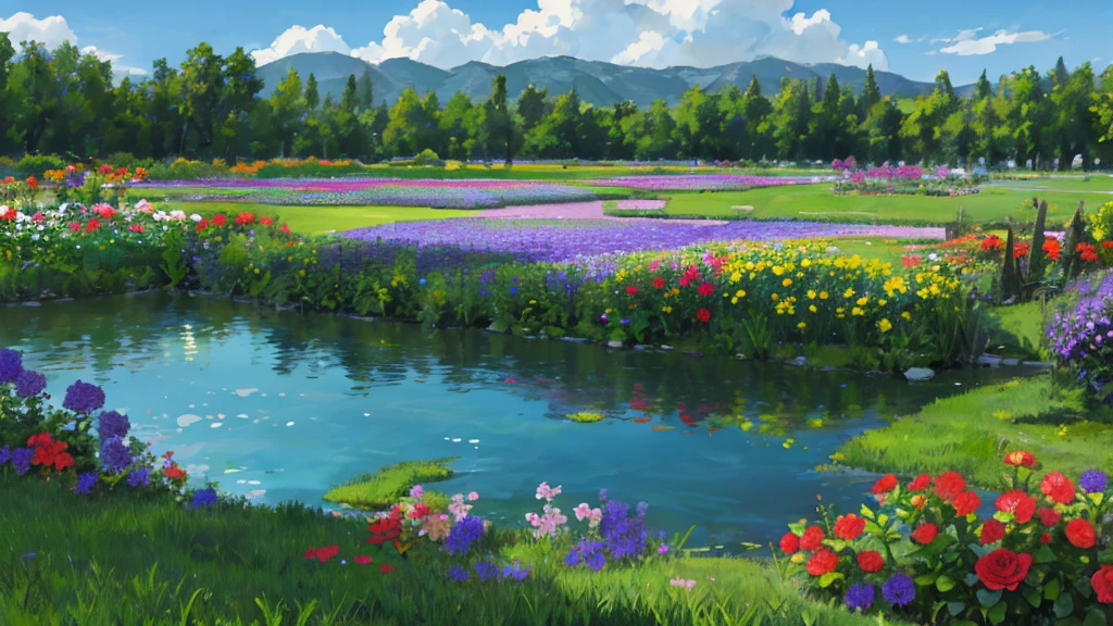 flowers,garden,lake