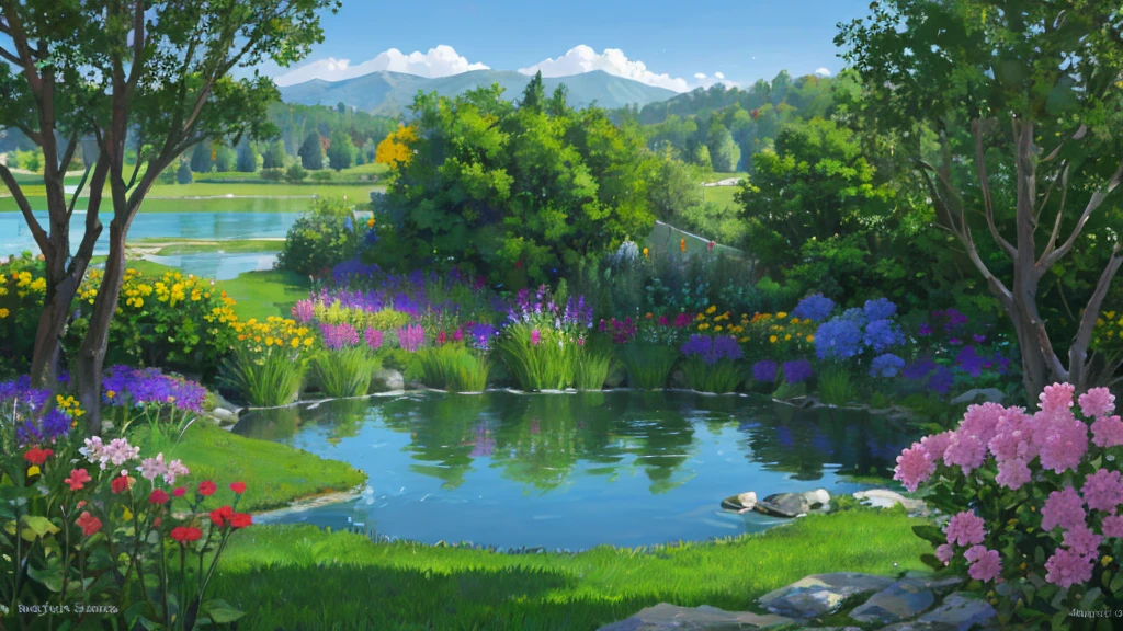 flowers,garden,lake