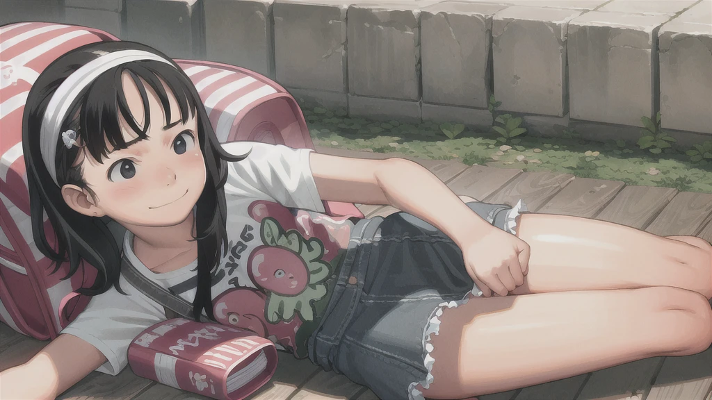 masterpiece, Highest quality,Multiple Girls, Three Girls, Backpack, bag, Black Hair, Have, hair ornaments, ponytail, Hair Clip, Iris, bandana, Striped, smile, short hair, Shorts, Long Hair, skirt, denim, View your viewers, hug, shirt、,Spread your legs,orgasm,blush, Sweat,White panties、Squat、Look at this、skirt、、Attacked by tentacles、Tentacles wrap around my legs、Tentacles in the crotch、Captured by tentacles、cry、shout、Ecstasy face、skirtの中の触手、Do not run away、Lying down、Torn clothes、skirtの下からスパッツが見えます、Spread your legs、Disheveled clothing、skirtをめくっる