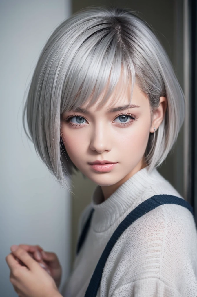 Perfect girl with short silver hair
