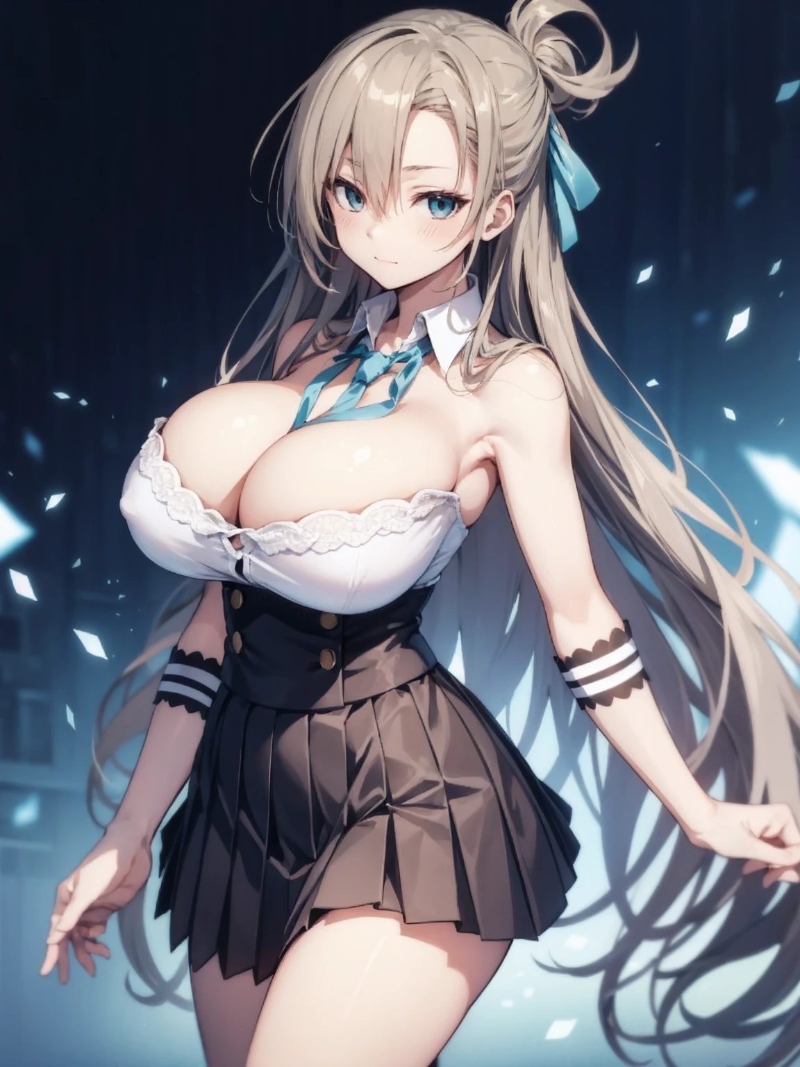 Ichinose Asuna, masterpiece, Highest quality, In detail, Pleated skirt, Huge breasts, Cleavage, 