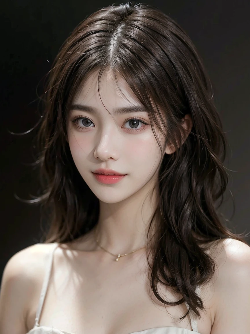 ((Wet off shoulder: 1.1)), big, deep cleavage, top quality, masterpiece, illustration, very delicate and beautiful, very detailed, CG, unity, 8K wallpaper, amazing, fine detail, highly detailed CG Unity 8K wallpaper, huge file size, very detailed, high resolution, handsome detailed woman, highly detailed eyes and face, stunning detailed eyes, face light, (best illustration(1.1), (Best Shadows: 1.1), Ultra High Resolution, (Photorealistic: 1.1), (Photorealistic 1.2:1.1), Realistic Face Proportions, Slim, Smile, (Makeup: 0.4), (Fluffy Black Eyes: 1.21), Black Eyes, Viewer's Look, Dark Brown Hair, Bob Hair, Earrings, Above the Waist, (Irregular Skin Imperfections, Veins, Wrinkled Skin Pores:1.2), (dark night background: 1.2), (bokeh: 1.4), shade, outdoor