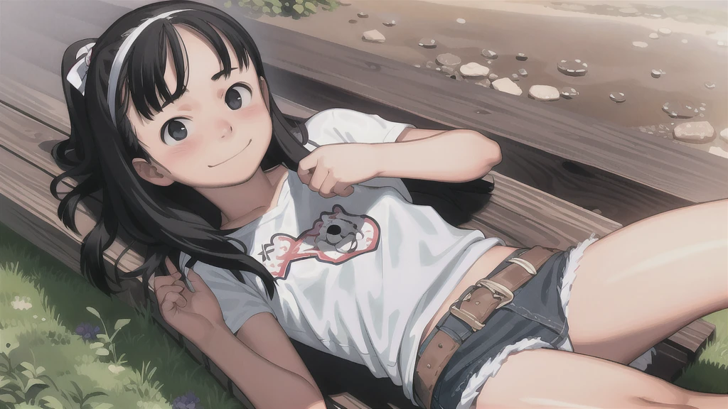 masterpiece, Highest quality,Multiple Girls, Three Girls, Backpack, bag, Black Hair, Have, hair ornaments, ponytail, Hair Clip, Iris, bandana, Striped, smile, short hair, Shorts, Long Hair, skirt, denim, View your viewers, hug, shirt、,Spread your legs,orgasm,blush, Sweat,White panties、Squat、Look at this、skirt、、Attacked by tentacles、Tentacles wrap around my legs、Tentacles in the crotch、Captured by tentacles、cry、shout、Ecstasy face、skirtの中の触手、Do not run away、Lying down、Torn clothes、skirtの下からスパッツが見えます、Spread your legs、Disheveled clothing、skirtをめくっる