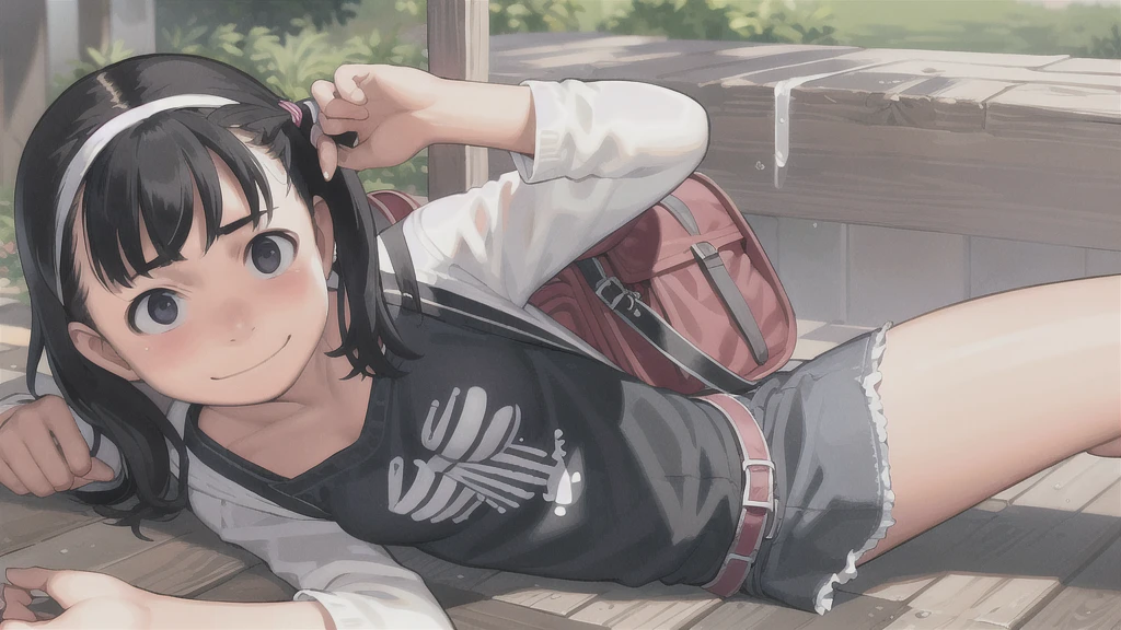masterpiece, Highest quality,Multiple Girls, Three Girls, Backpack, bag, Black Hair, Have, hair ornaments, ponytail, Hair Clip, Iris, bandana, Striped, smile, short hair, Shorts, Long Hair, skirt, denim, View your viewers, hug, shirt、,Spread your legs,orgasm,blush, Sweat,White panties、Squat、Look at this、skirt、、Attacked by tentacles、Tentacles wrap around my legs、Tentacles in the crotch、Captured by tentacles、cry、shout、Ecstasy face、skirtの中の触手、Do not run away、Lying down、Torn clothes、skirtの下からスパッツが見えます、Spread your legs、Disheveled clothing、skirtをめくっる
