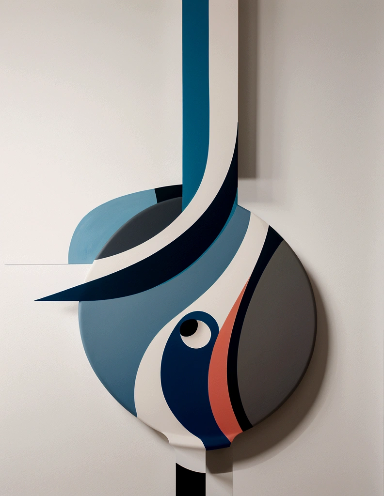 modern abstract painting, grey, blue, salmon color, Round asymmetrical abstract graphics, harmonious colors, major, high quality, Brushstrokes, balanced composition