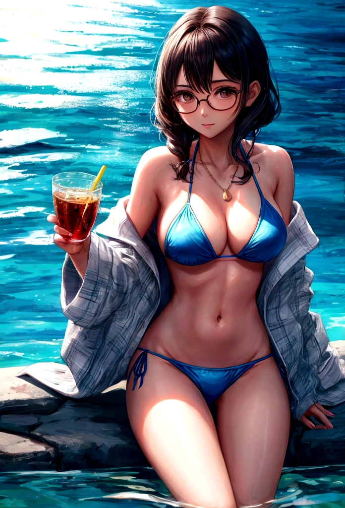 with glasses in bikini