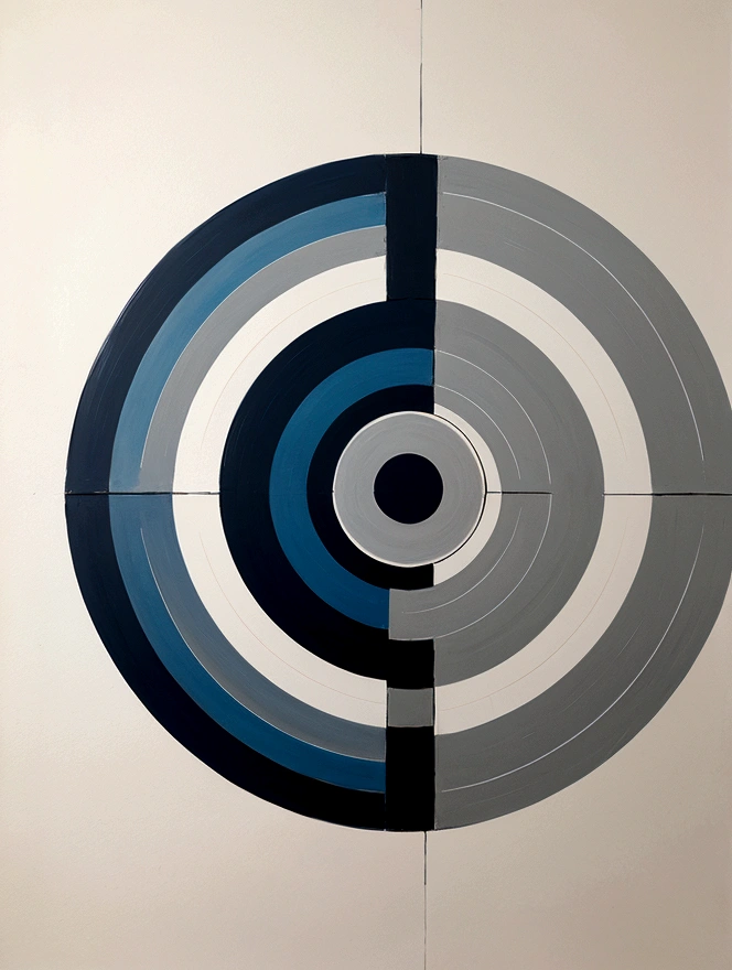 modern abstract painting, grey, blue, salmon color, Round asymmetrical abstract graphics, harmonious colors, major, high quality, Brushstrokes, balanced composition