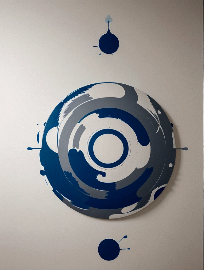 modern abstract painting, grey, blue, salmon color, Round asymmetrical abstract graphics, harmonious colors, major, high quality, Brushstrokes, balanced composition