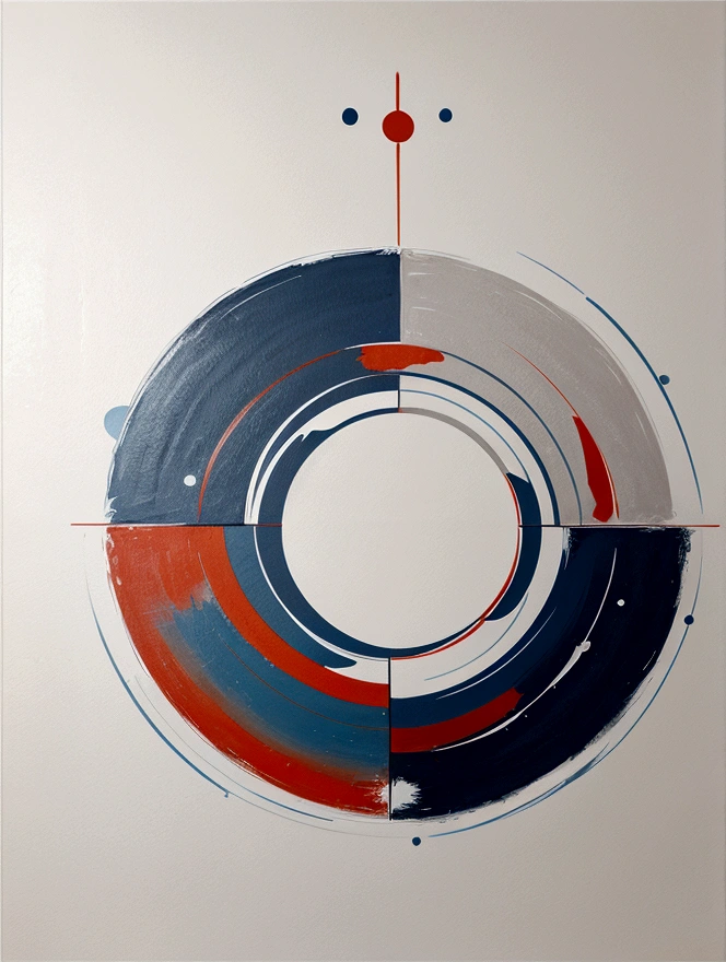 modern abstract painting, grey, blue, salmon color, Round asymmetrical abstract graphics, harmonious colors, major, high quality, Brushstrokes, balanced composition