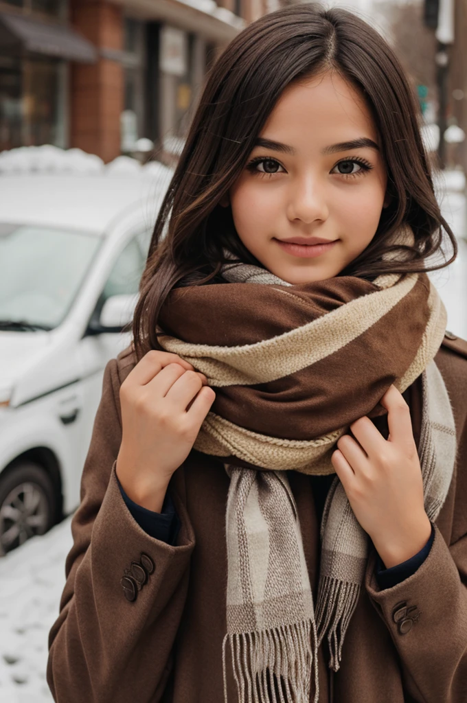 A girl covering face with scarf