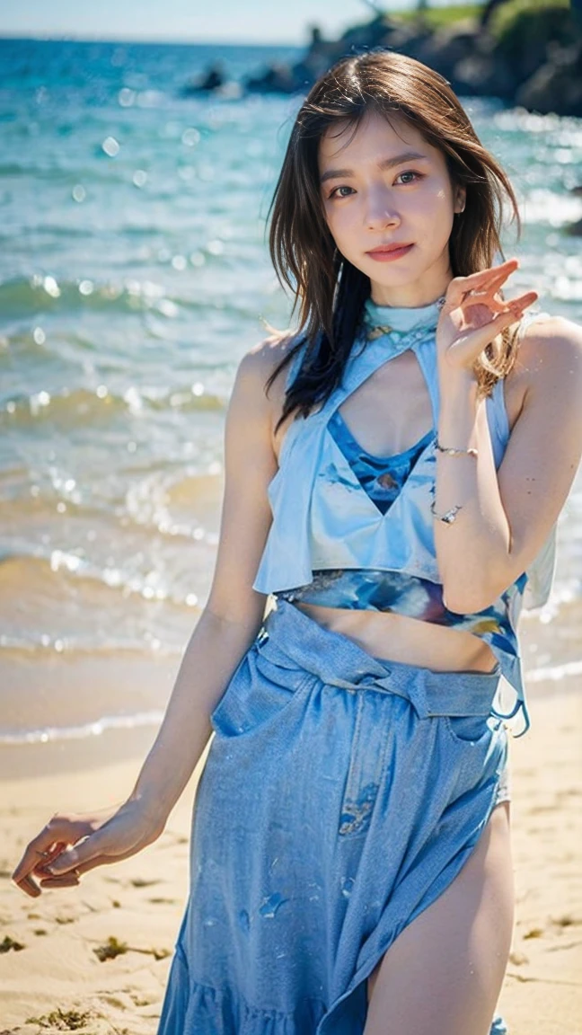 (masterpiece), (Highest quality), (Very detailed),(Disheveled Hair),(shape), (One Girl), (bikini), Are standing, Fashion Model, View your viewers, (interview), (Beach),Beautiful details, Delicate and beautiful face, floating,(High chroma),(Colorful splashes),Colorful bubbles,(The Shining), Focus on the face, Hair Ring, Floating Flowers, Floating Hair, (The Shining), Best lighting, Best Shadow,