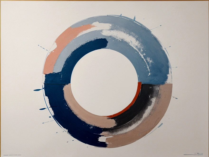 modern abstract painting, grey, blue, salmon color, Round asymmetrical abstract graphics, harmonious colors, major, high quality, Brushstrokes, balanced composition