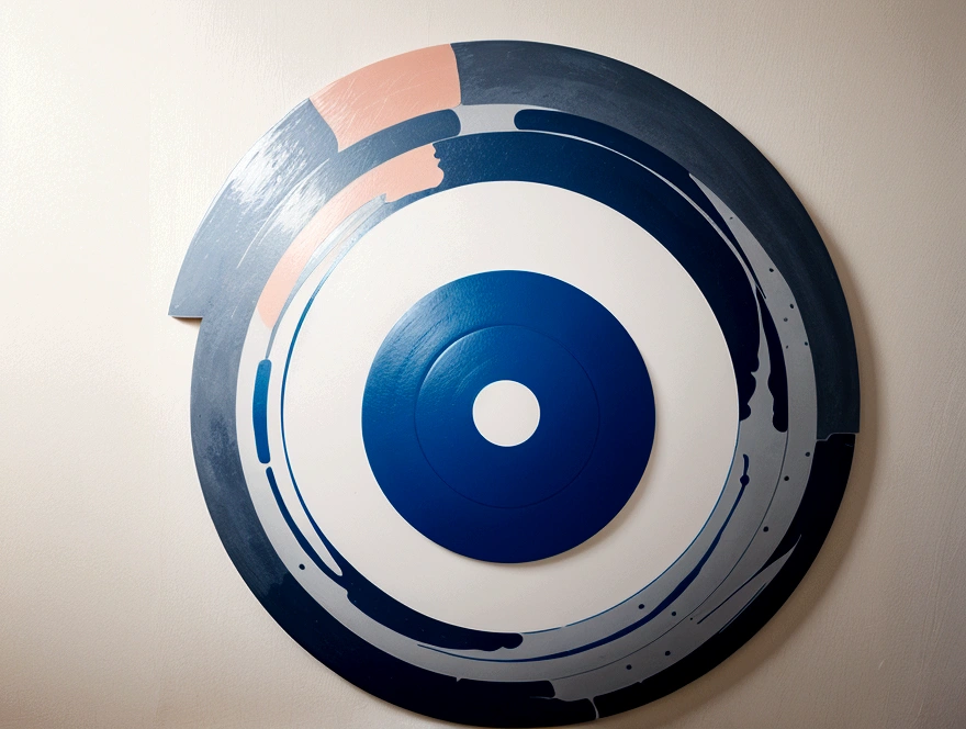 modern abstract painting, grey, blue, salmon color, Round asymmetrical abstract graphics, harmonious colors, major, high quality, Brushstrokes, balanced composition