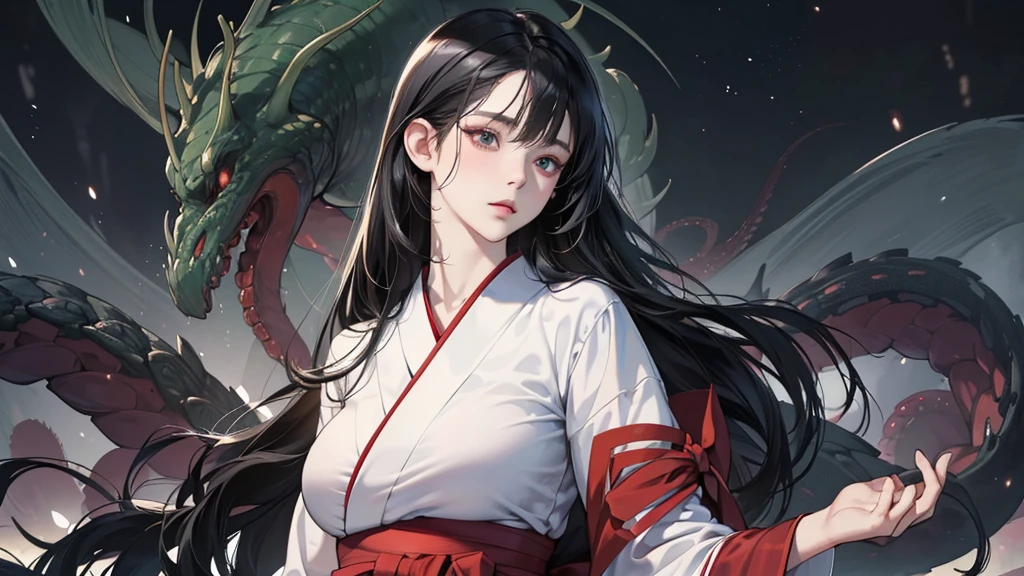 (perfect ???????:1.2)(absurdres, highres, ultra detailed),masterpiece,best quality,high resolution,8K,Realistic face,Realistic skin texture,magnified textures, stunning clarity,(1 girl),detailed anime girl,japanese lowteen girl,ultra detailed eyes and face,(black hair),long hair,creepy swamp,mysterious eyes,midnight,(tentacles in the background:1.1),pale skin,Japanese shrine maiden, ,(white kimono),(red hakama) thin body type,big breasts,(expressionless:1.2),(from front:1.2),upper body,,Daytime,(look at viewer)
