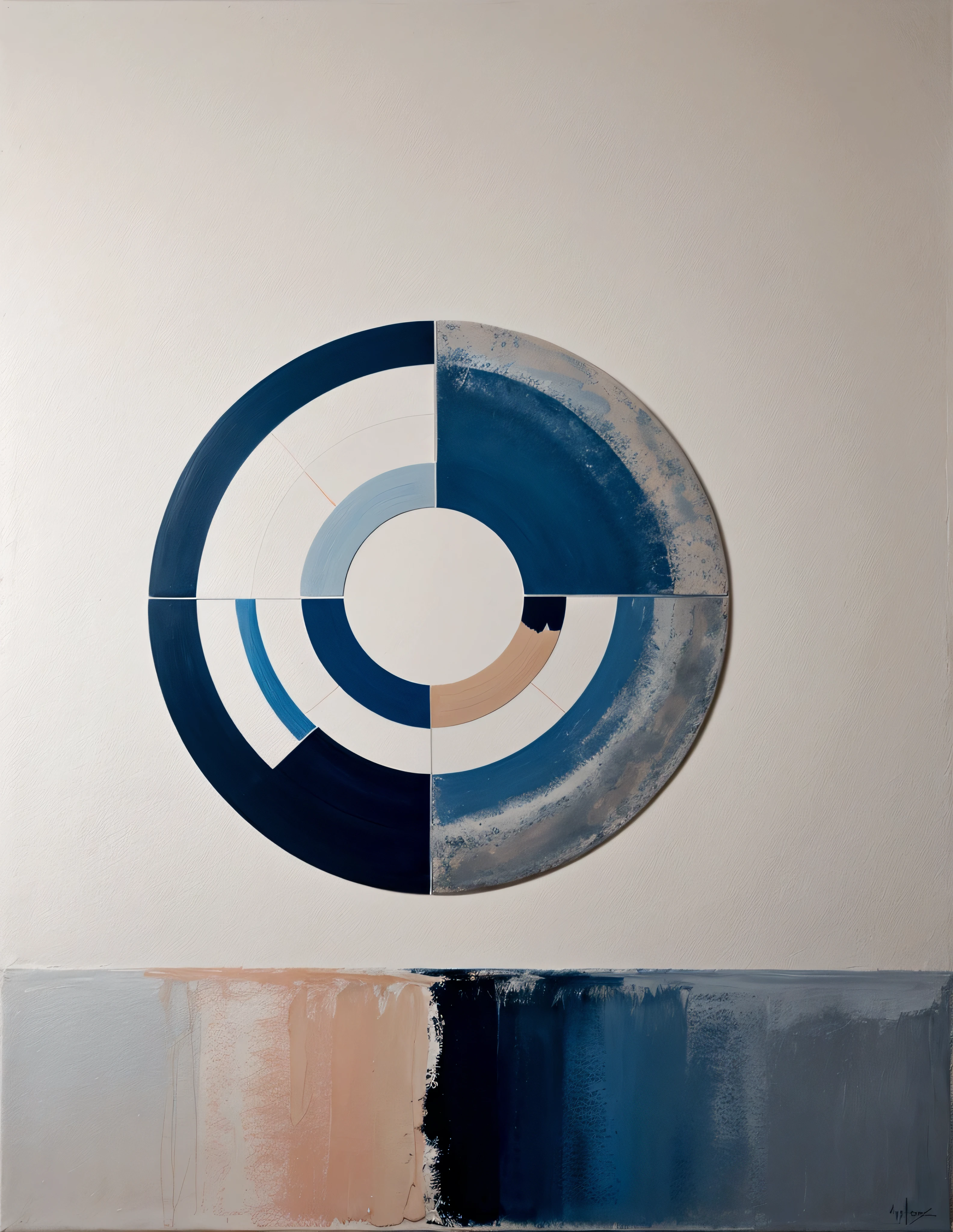 modern abstract painting, grey, blue, salmon color, Round asymmetrical abstract graphics, harmonious colors, major, high quality, Brushstrokes, balanced composition