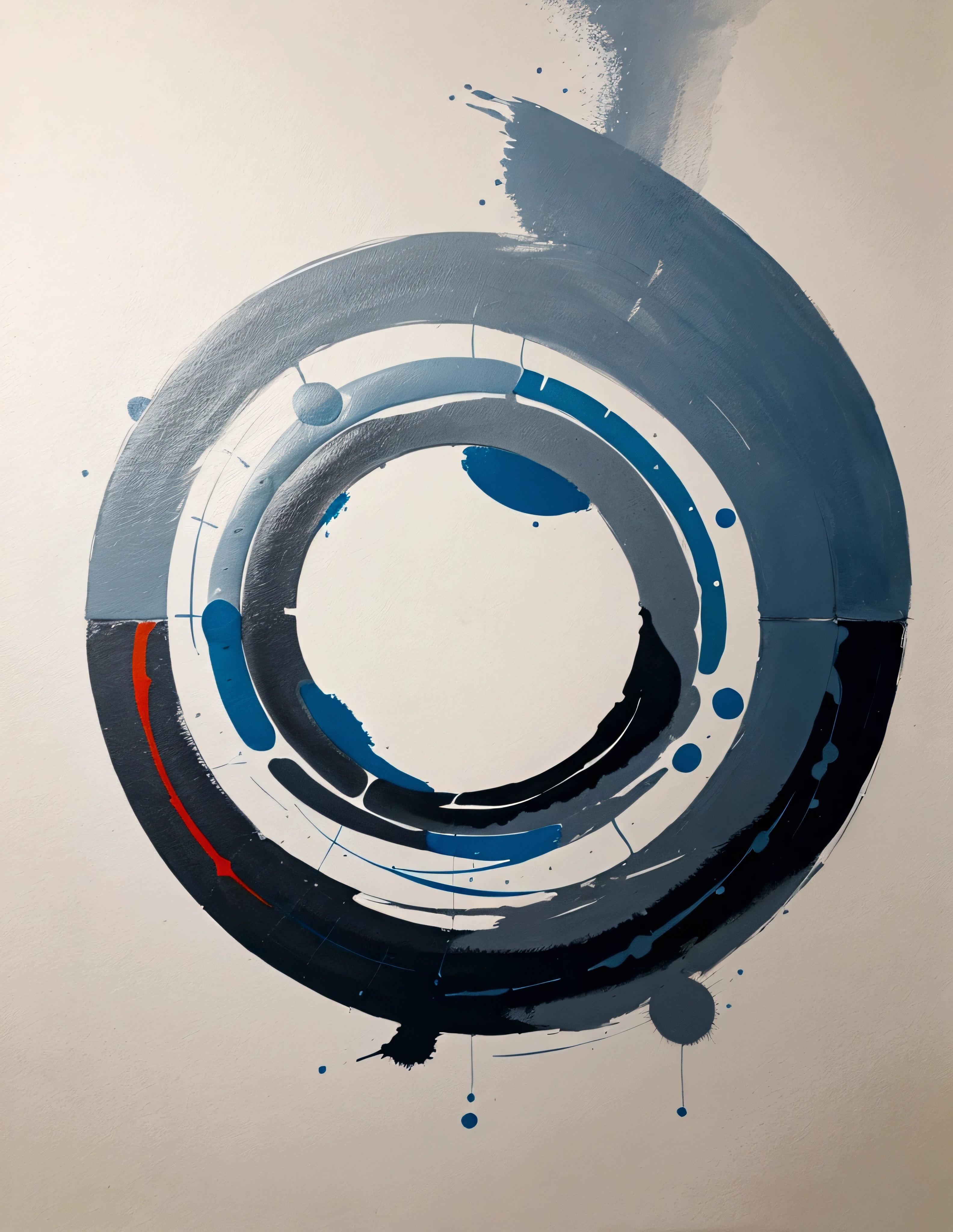 modern abstract painting, grey, blue, salmon color, Round asymmetrical abstract graphics, harmonious colors, major, high quality, Brushstrokes, balanced composition