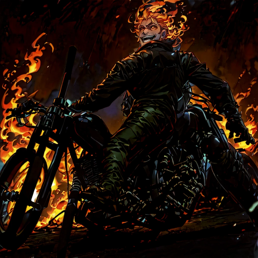 (masterpiece), (best quality), (super-detailed), (UHD 8k Sony a7R V 60 MP mirrorless camera with a 35mm wide-angle lens and a f/2.4 aperture, photographic full body shot) of a ((half-demon biker anime character), (riding a motorcycle with flames for hair trailing behind and down his back)), ((riding his mortorcycle through a mystical blue inferno with an evil smile, (perfect teeth)))), his eyes were glowing the same color as the fire from his head, badass anime 8k, UHD artwork, HDR, 8k manga wallpaper, 8k anime wallpaper, best anime 8k konachan wallpaper, anime wallpaper 4k, anime wallpaper 8k, anime wallaper, anime art wallpaper 8k, anime art wallpaper 8k, anime art wallpaper, 8k, cinematic movie still, masterpiece, best quality, absurd resolution, 8k, Monte Carlo Ray Tracing:1.2))), (((HDR, UHD, volumetric lighting, Unreal Engine 5, Unity Engine, Blender, octane render))), (((exquisite subject composition and use of lighting:1.4, exceptional, award-winning shading:1.38, sharp focus:1.35, low angle, ominous mood,))) (((facing the viewer, repeat positive prompts, repeat negative prompts))), (((HDR, 8k, UHD 8K resolution, wide-angle lens, (low angle:1.3), full shot, action shot, cowboy shot:1.5 Absurd resolution))), (((maximum detail)))
