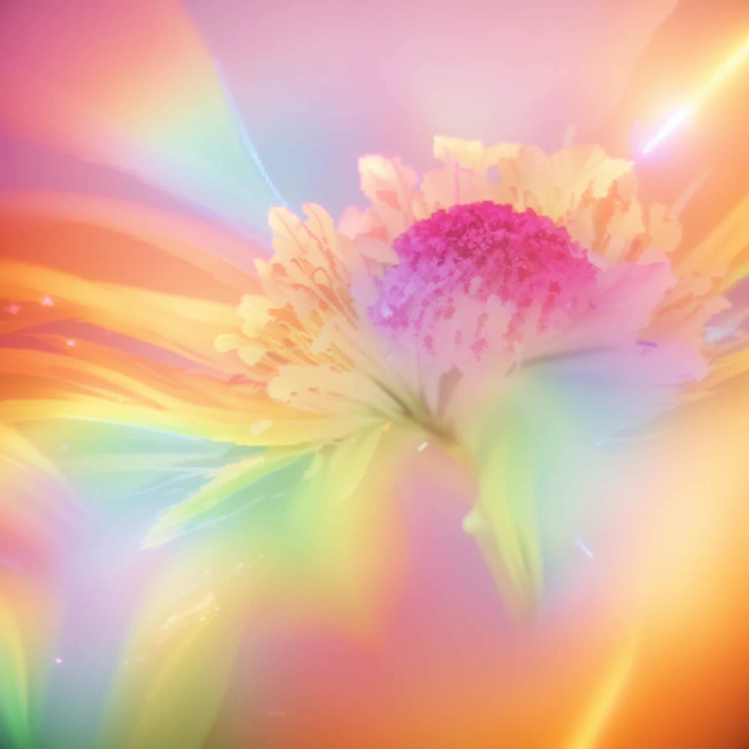 flowers, rainbow, synthesesia, light leak, bokeh, cinematic lighting, depth of field, sparkle, bloom, lens flare, overexposure, diffraction spikes, highres, 4K, 8k, 16k, HD