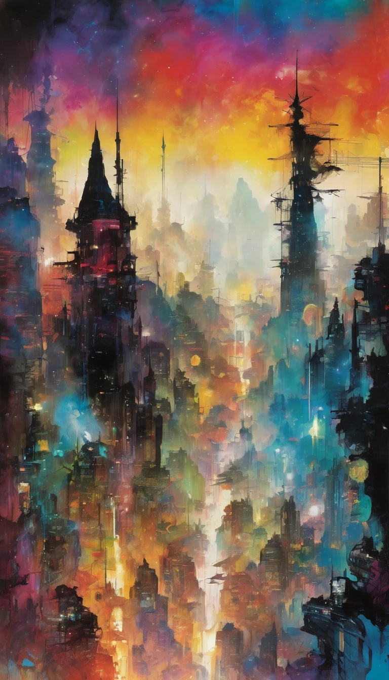 The world, Artwork inspired by Bill Sienkiewicz, vivid colors, intricate details, oil.