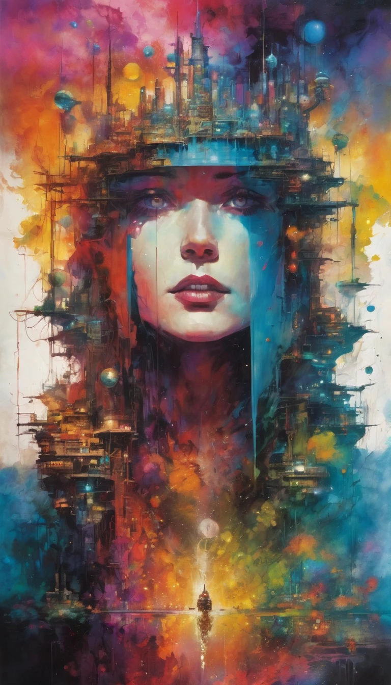 The world, Artwork inspired by Bill Sienkiewicz, vivid colors, intricate details, oil.
