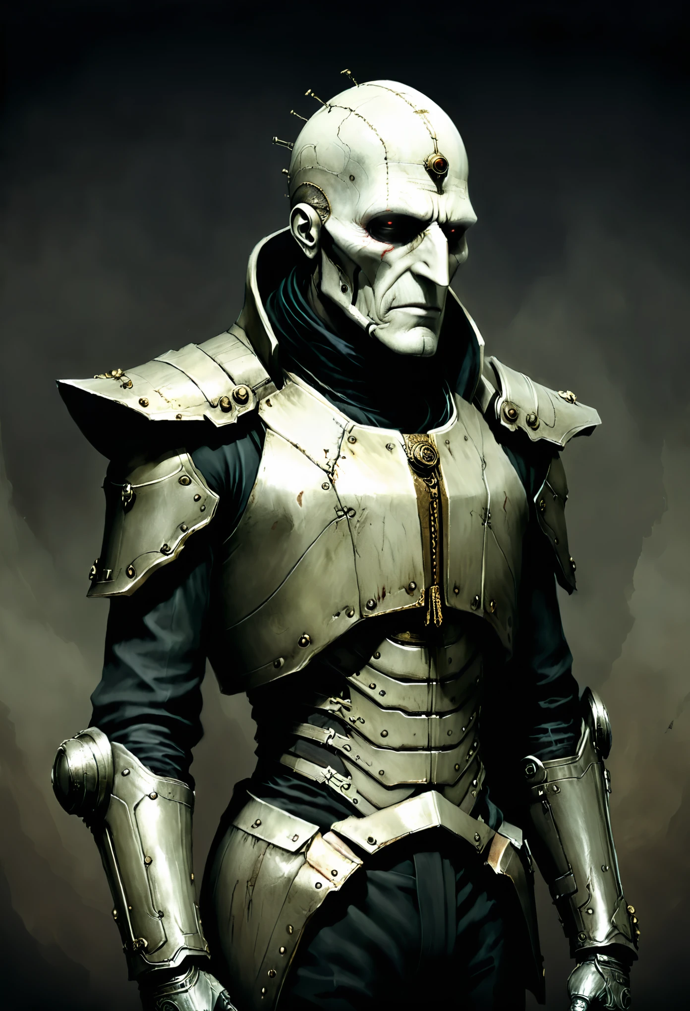 in style of Santiago Caruso, character concept design, half body