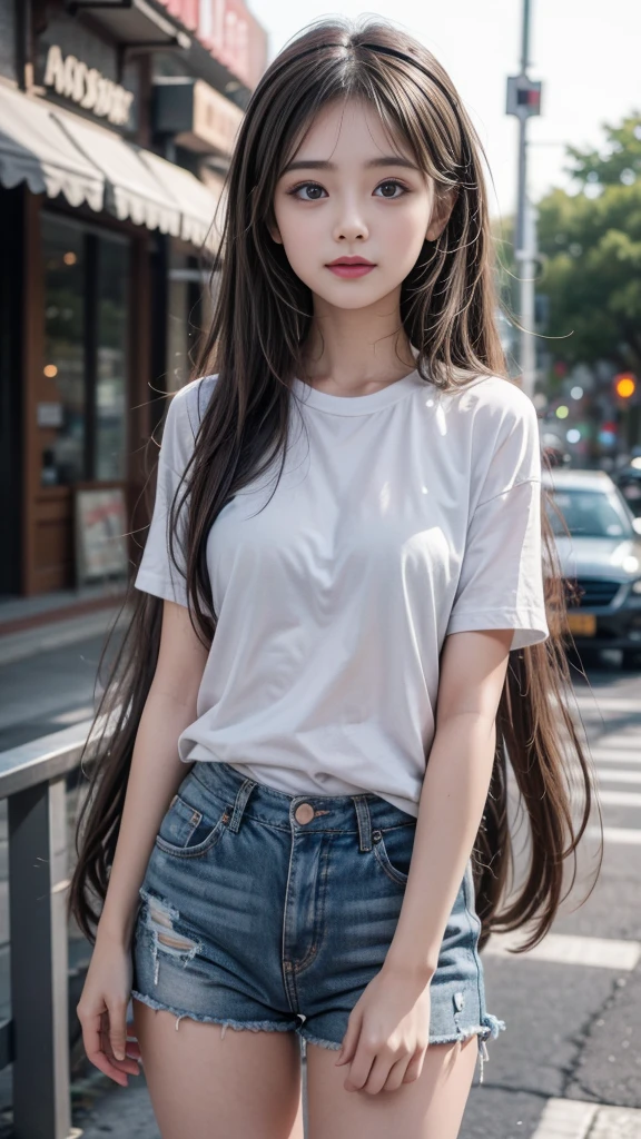 Beautiful girl in cute casual clothes, Outstanding Style, Beautiful thighs, Healthy Skin, Ultra-detailed, Professional photography techniques, Cinema Lighting, Highest quality, masterpiece, 8K, RAW Photos