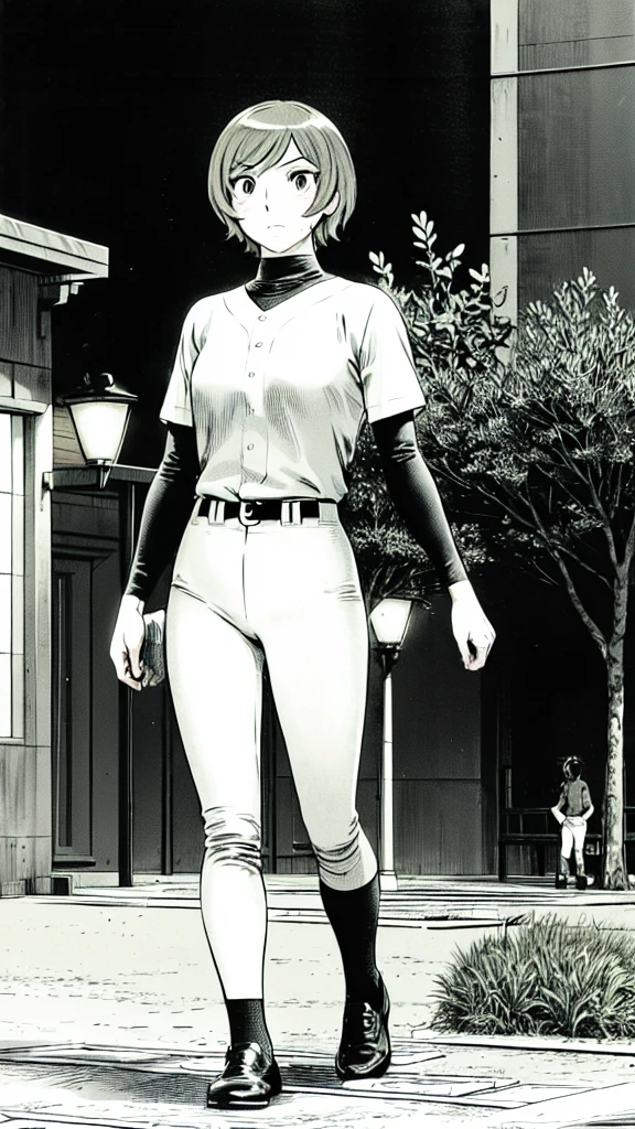 (Baseball uniform:1.2),
Blonde Hair, (short hair:1.2),Long sleeve, Black Shirt, turtleneck,White trousers、uniform、Black belt、((Illustration of people))、Big 、
View Audience,, (Highest quality:1.3),One Girl, White pants、uniform、Outdoor、baseball ground、ground、soil、blue eyes、Tight black shirt、(masterpiece、Highest quality)、Highest quality, Ultra-high resolution, (((masterpiece))), alone, Sweat、Big eyes、Big Breasts、One Girl, Front view、Embarrassed face、Bronze colored hair、((short hair))、Stand up straight