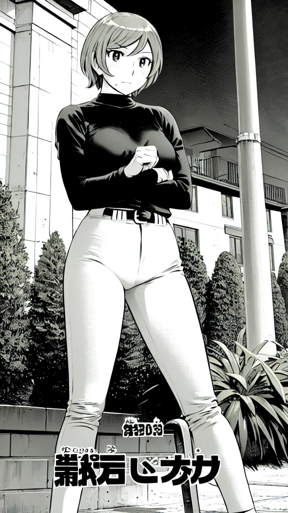 (Baseball uniform:1.2),
Blonde Hair, (short hair:1.2),Long sleeve, Black Shirt, turtleneck,White trousers、uniform、Black belt、((Illustration of people))、Big 、
View Audience,, (Highest quality:1.3),One Girl, White pants、uniform、Outdoor、baseball ground、ground、soil、blue eyes、Tight black shirt、(masterpiece、Highest quality)、Highest quality, Ultra-high resolution, (((masterpiece))), alone, Sweat、Big eyes、Big Breasts、One Girl, Front view、Embarrassed face、Bronze colored hair、((short hair))、Stand up straight