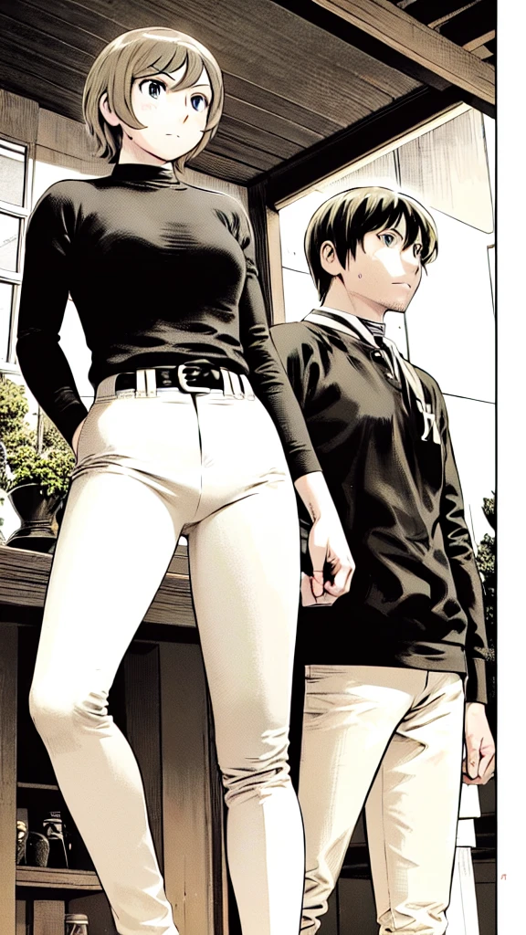 (Baseball uniform:1.2),
Blonde Hair, (short hair:1.2),Long sleeve, Black Shirt, turtleneck,White trousers、uniform、Black belt、((Illustration of people))、Big 、
View Audience,, (Highest quality:1.3),One Girl, White pants、uniform、Outdoor、baseball ground、ground、soil、blue eyes、Tight black shirt、(masterpiece、Highest quality)、Highest quality, Ultra-high resolution, (((masterpiece))), alone, Sweat、Big eyes、Big Breasts、One Girl, Front view、Embarrassed face、Bronze colored hair、((short hair))、Stand up straight