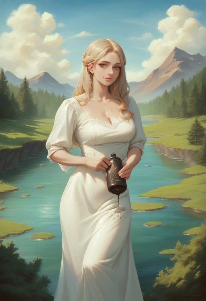 painting of a woman in a white dress in a river, painting of beautiful, oil on canvas painting, beautiful painting, realistic oil painting, beautiful character painting, oil canvas, beautiful realistic painting, in a oil painting style, sensual painting, beautiful goddess, beautiful oil painting, oil art, oil painting of realistic woman, fine art oil painting, 4 k oil painting