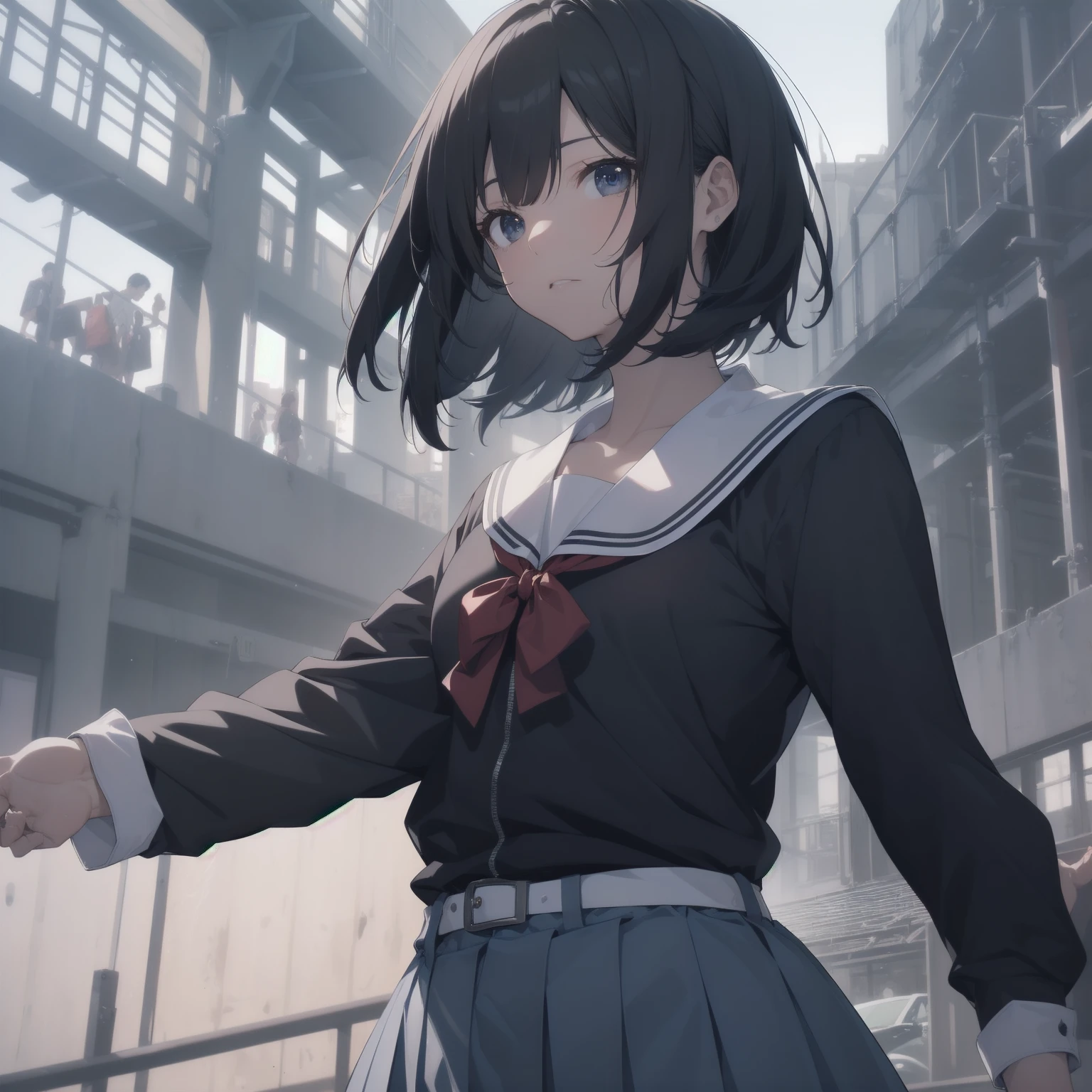 ultra-absurdres-Top quality by artist God, ultra-detailed, high resolution, anime moe artstyle, best anime 8k konachan wallpaper, pixiv contest winner, pool:2810, perfect anatomy,break, 1girl, (Please draw a girl walking sleepily to school alone. )break,(Solo,little female, 13-year-old:1.3),Full limbs, complete fingers,a junior high school student, (very short hair), short cut, flat chest, , small butt, small black eyes, beautiful detailed eyes, well-proportioned iris and pupils, expressive eyes, highres detailed hair, soft expression, salor school_uniform, sailor collar, serahuku, bow, pleated skirt,(Detailed Lighting), (Detailed background), in the School commute route. break,super detailed skin, Best cinematic lighting powered by famous artist, 8k,beauty illustration,photoshop_(medium),very aesthetic,break,((artist:takafumi )), artist:clamp ,artist:carnelian ,artist:kantoku ,