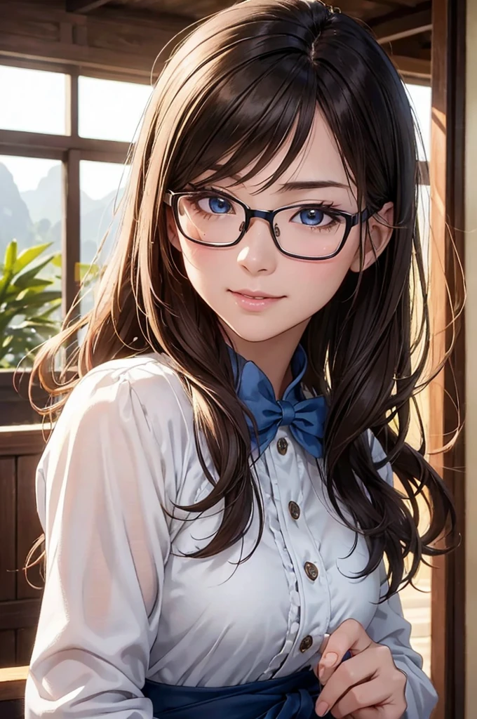 最high quality, high quality, High resolution, high quality texture, high quality shadows, High resolution, Beautiful details, Detailed CG, Detailed Texture, Realistic representation of face, Realistic, colorful, delicate, Cinematic Light, Side light, Lens flare, Ray Tracing, sharp concentrated, (1 Girl,concentrated:1.3), ( Intricate details, compensate, PureErosFaceV1:0.5), (細部まで美しいdelicateな顔, 緻密で美しいdelicateな瞳, Perfect Facial Proportions, Dense skin, Optimal ratio of four fingers to one thumb, Modest chest, Beautiful Hips, Smooth upper abdomen, blue eyes , glasses ,Ao Dai , Vietnam, Halong Bay ,buzzer, blue sky ,adventure journey ,the gaze of true love, lips of temptation, A look full of compassion ,a smile full of love, i love you, Acting lovey-dovey, waist up, 35 years old,house wife,air fortress hair, blonde hair