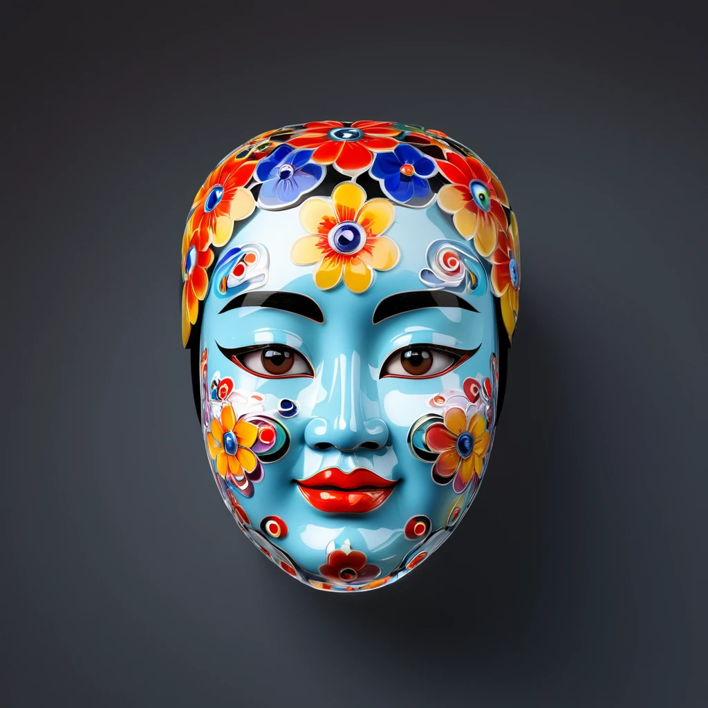 Thousand Flower Glass Style,Create a logo that features a cute and colorful Chinese Peking Opera face. Style should be whimsical、Full of fun, The media used should be vector graphics.,Low saturation,Clean background,The Minimalists,best quality,Ultra HD,16K,high resolution,Unreal Engine 5,Dreamy colors,Chinese Peking Opera face,Sarah Anderson,Ink Painting,