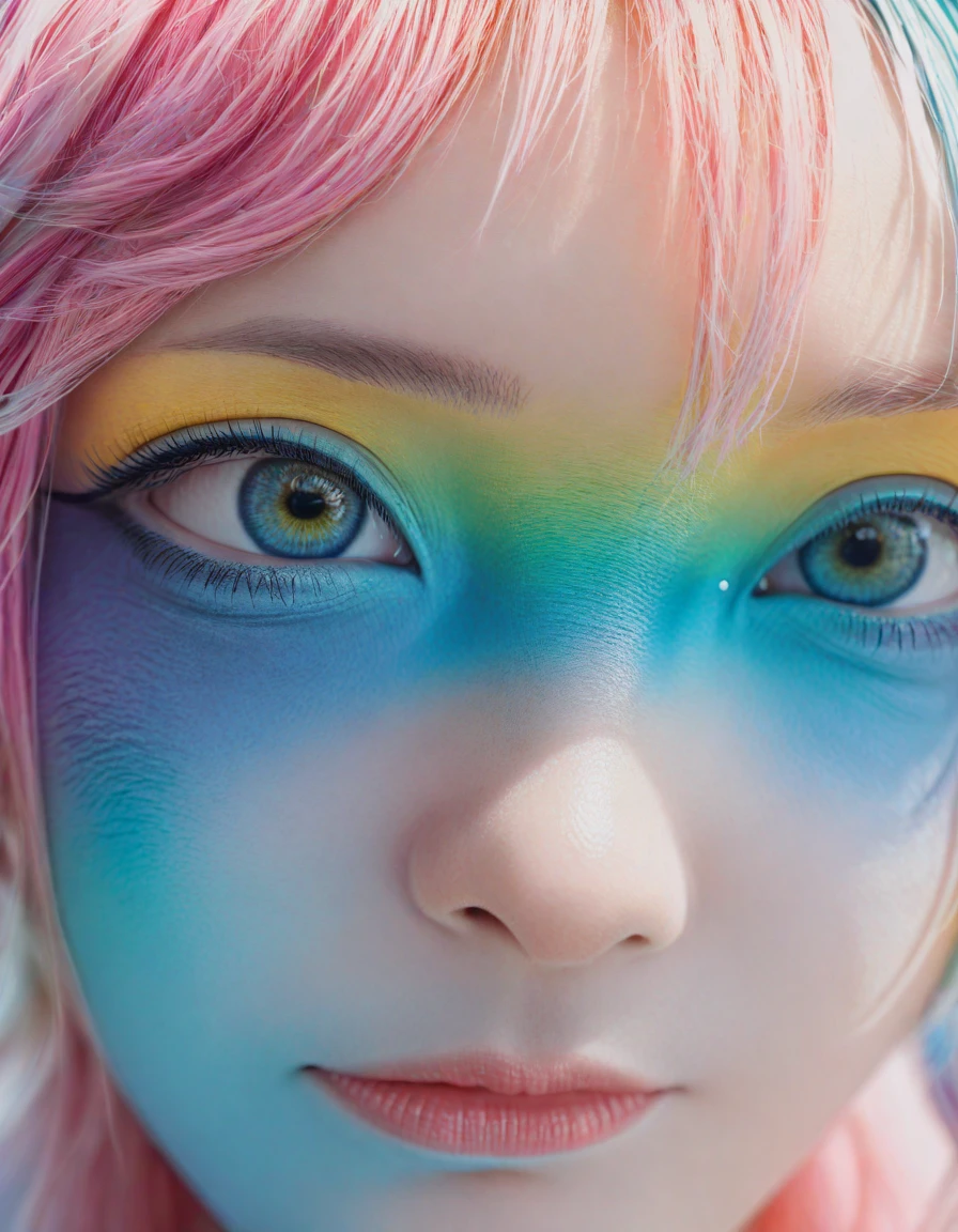 huge, Macro-human origins, Monster creature looking directly at the camera. This concept image has a bold outline,Rich in details, Blending reality and fractal elements. This creature is colorful., Focus on the face and eyes, Create high-quality masterpieces. 背景Rich in details,But the depth of field is shallow, Enhance the prominence of creatures in the scene.