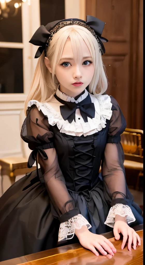 (Tabletop, Highest quality:1.2), 8K, 85mm, Official Art, RAW Photos, Absurd, Platinum Blonde Hair, (blue eyes, Lolita Fashion, Sweet Lolita, Gothic, dress:1.2), Idol&#39;s face, Upper Body, beautiful girl, Gardeniass, Copenhagen, Short sleeve, grace, Sophisticated, Gardenia, View your viewers, Film Grain, chromatic aberration, Sharp focus, Face Light, Dynamic Lighting, Cinema Lighting, Detailed face, Bokeh Background