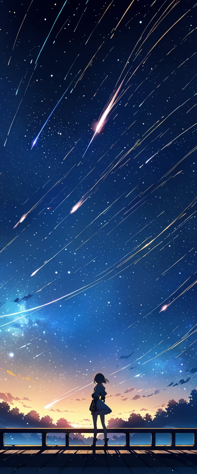 Anime girl standing on a rooftop looking at the starry night sky, Anime Wallpaper 4k, Anime Wallpaper 4 k, 4k Anime Wallpaper, Anime Art Wallpapers 8K, anime art wallpaper 4k, anime art wallpaper 4k, Anime Style 4k, Makoto Shinkai Cyril Rolland, 4K Manga Wallpapers, Anime Wallpaper, Awesome Wallpapers, shooting star