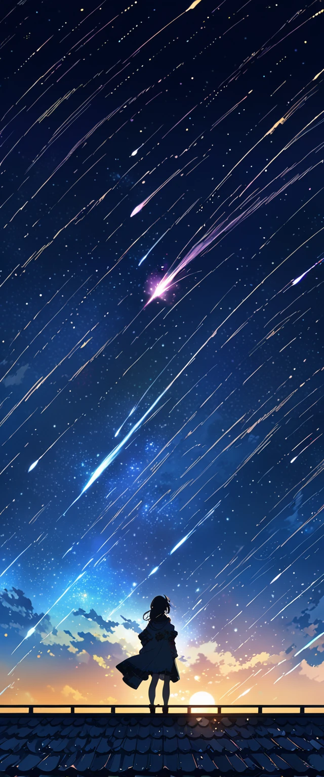 Anime girl standing on a rooftop looking at the starry night sky, Anime Wallpaper 4k, Anime Wallpaper 4 k, 4k Anime Wallpaper, Anime Art Wallpapers 8K, anime art wallpaper 4k, anime art wallpaper 4k, Anime Style 4k, Makoto Shinkai Cyril Rolland, 4K Manga Wallpapers, Anime Wallpaper, Awesome Wallpapers, shooting star
