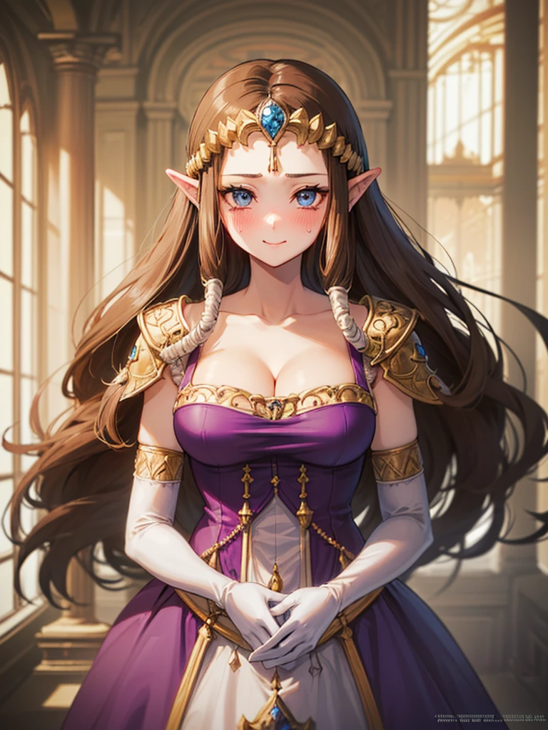 (Expressionless),((((Pull up your skirt)))))),((upper body)),((alone)),((),Anime art style,masterpiece,(Highest quality), (Super detailed),(Very delicate and beautiful),(alone),(Detailed face and eyes),Beautiful eyes like jewels,(A truly gorgeous jeweled ruffled rococo ball gown dress),(((Mature Woman,Queen))),((1 Queen in a beautiful embroidery and jeweled absolutely gorgeous rococo ballgown dress with voluminous full length hoop skirt)),((crinoline)),,((Lots of straight hair,Very long straight hair with great volume,Super long straight hair)),,Cleavage,(bed),length_gloves,Very gorgeous hair ornament,Sparkling、((((Front Face)))),((((Adult Expressions)))),((((Beautiful Face)))),((((dress)))),((smile)),(((Long Hair)))),((((Straight hair)))),((Cleavage)),((((Dark brown hair)))),Princess Zelda,((chest is slightly exposed)), ((Highest quality)),,(Very detailed) ,((Purple blouse)),((Put your arms behind your back)),Brown Hair,((Embarrassed look)),Blushing, ((Highest quality)), (Very detailed),((detailed)),(((pray))),nintendo, the legend of zelda),Crying face,Blushing,((alone)), ((Highest quality)), (Very detailed), ,