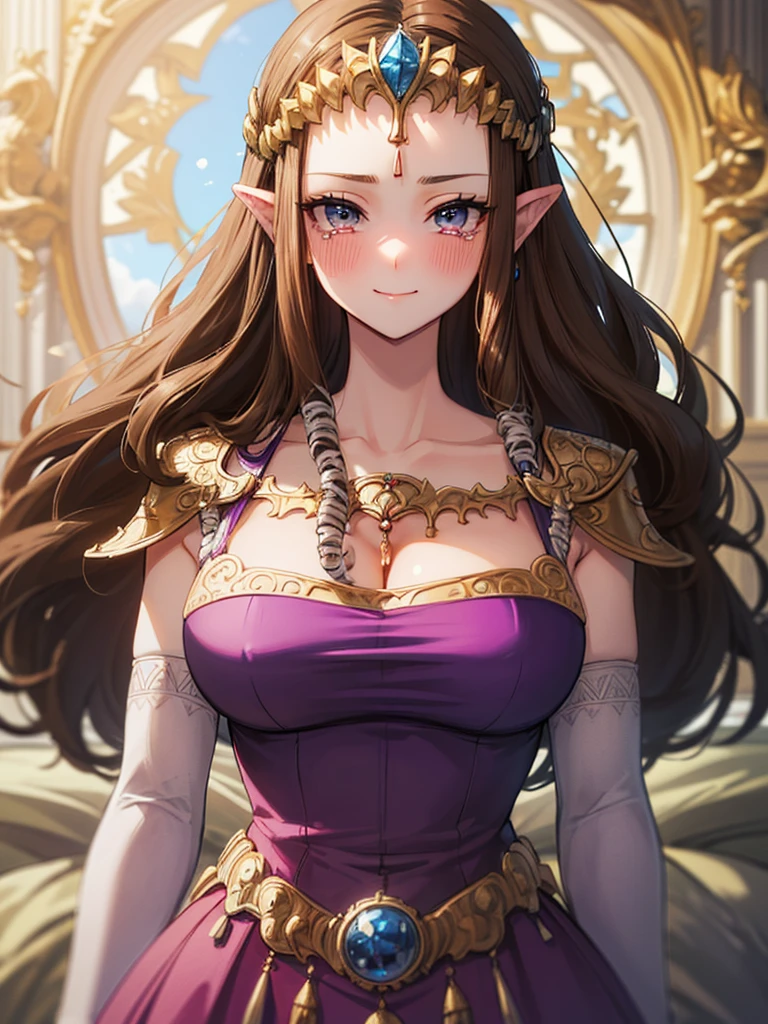 (Expressionless),((((Pull up your skirt)))))),((upper body)),((alone)),((),Anime art style,masterpiece,(Highest quality), (Super detailed),(Very delicate and beautiful),(alone),(Detailed face and eyes),Beautiful eyes like jewels,(A truly gorgeous jeweled ruffled rococo ball gown dress),(((Mature Woman,Queen))),((1 Queen in a beautiful embroidery and jeweled absolutely gorgeous rococo ballgown dress with voluminous full length hoop skirt)),((crinoline)),,((Lots of straight hair,Very long straight hair with great volume,Super long straight hair)),,Cleavage,(bed),length_gloves,Very gorgeous hair ornament,Sparkling、((((Front Face)))),((((Adult Expressions)))),((((Beautiful Face)))),((((dress)))),((smile)),(((Long Hair)))),((((Straight hair)))),((Cleavage)),((((Dark brown hair)))),Princess Zelda,((chest is slightly exposed)), ((Highest quality)),,(Very detailed) ,((Purple blouse)),((Put your arms behind your back)),Brown Hair,((Embarrassed look)),Blushing, ((Highest quality)), (Very detailed),((detailed)),(((pray))),nintendo, the legend of zelda),Crying face,Blushing,((alone)), ((Highest quality)), (Very detailed), ,