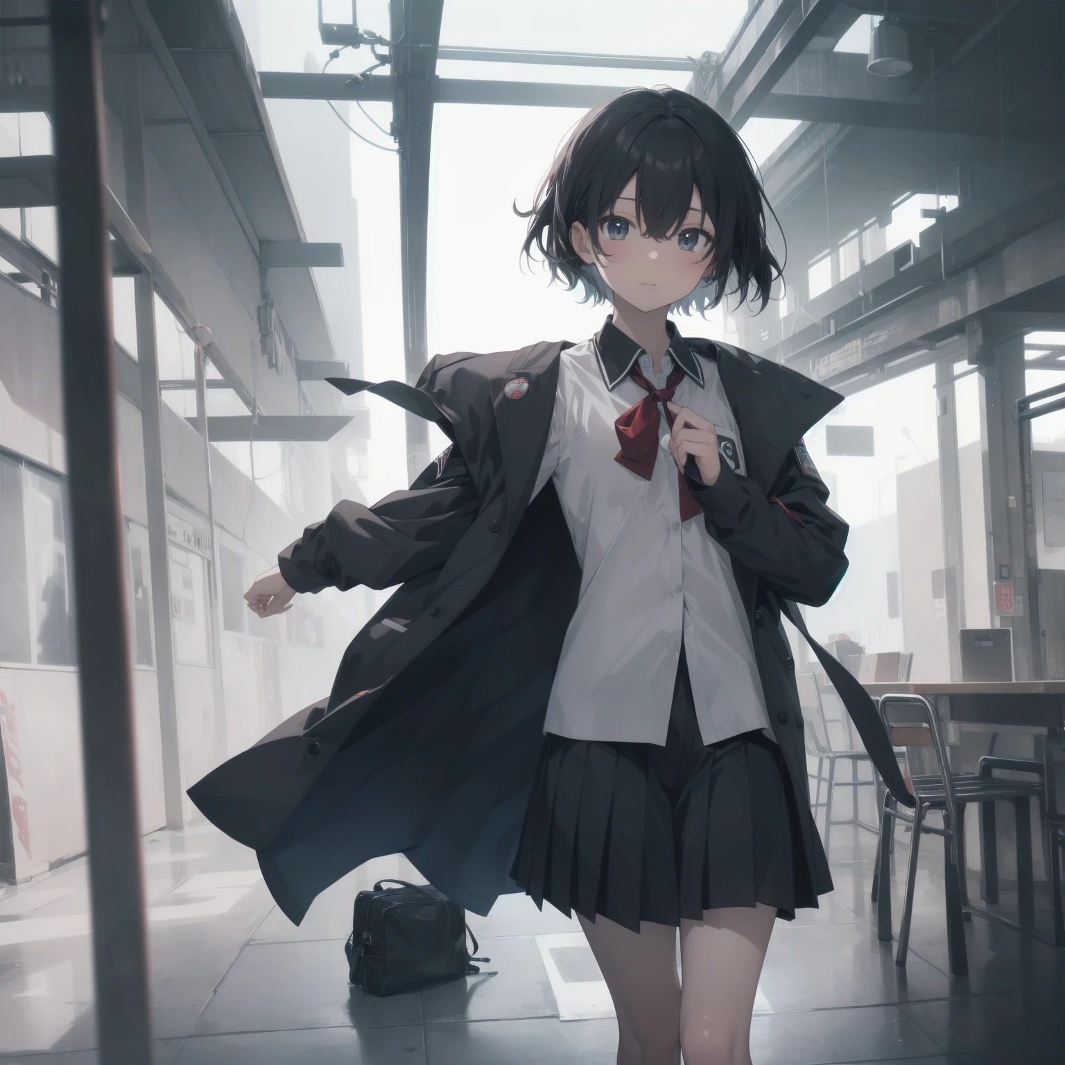 ultra-absurdres-Top quality by artist God, ultra-detailed, high resolution, anime moe artstyle, best anime 8k konachan wallpaper, pixiv contest winner, pool:2810, perfect anatomy,break, 1girl, (Please draw a girl walking sleepily to school alone. )break,(Solo,little female, 13-year-old:1.3),Full limbs, complete fingers,a junior high school student, (very short hair), short cut, flat chest, , small butt, small black eyes, beautiful detailed eyes, well-proportioned iris and pupils, expressive eyes, highres detailed hair, soft expression, salor school_uniform, sailor collar, serahuku, bow, pleated skirt,(Detailed Lighting), (Detailed background), in the School commute route. break,super detailed skin, Best cinematic lighting powered by famous artist, 8k,beauty illustration,photoshop_(medium),very aesthetic,break,((artist:wa_(genryusui) )), artist:clamp ,artist:carnelian ,artist:kantoku ,