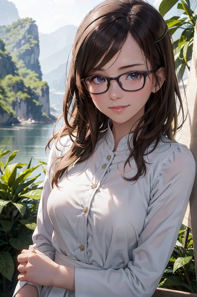 最high quality, high quality, High resolution, high quality texture, high quality shadows, High resolution, Beautiful details, Detailed CG, Detailed Texture, Realistic representation of face, Realistic, colorful, delicate, Cinematic Light, Side light, Lens flare, Ray Tracing, sharp concentrated, (1 Girl,concentrated:1.3), ( Intricate details, compensate, PureErosFaceV1:0.5), (細部まで美しいdelicateな顔, 緻密で美しいdelicateな瞳, Perfect Facial Proportions, Dense skin, Optimal ratio of four fingers to one thumb, Modest chest, Beautiful Hips, Smooth upper abdomen, blue eyes , glasses ,Ao Dai , Vietnam, Halong Bay ,buzzer, blue sky ,adventure journey ,the gaze of true love, lips of temptation, A look full of compassion ,a smile full of love, i love you, Acting lovey-dovey, waist up, 35 years old,house wife,air fortress hair, blonde hair