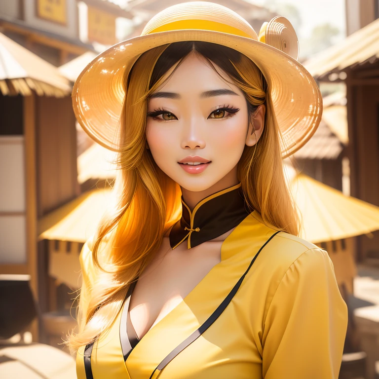 araffe woman in yellow shirt and hat posing for a picture, beautiful yellow woman, vietnamese woman, beautiful asian woman, beautiful asian girl, chinese woman, chinese girl, an asian woman, beautiful south korean woman, asian woman, beautiful young korean woman, beautiful young asian woman, asian girl, a young asian woman, mai anh tran, young asian girl