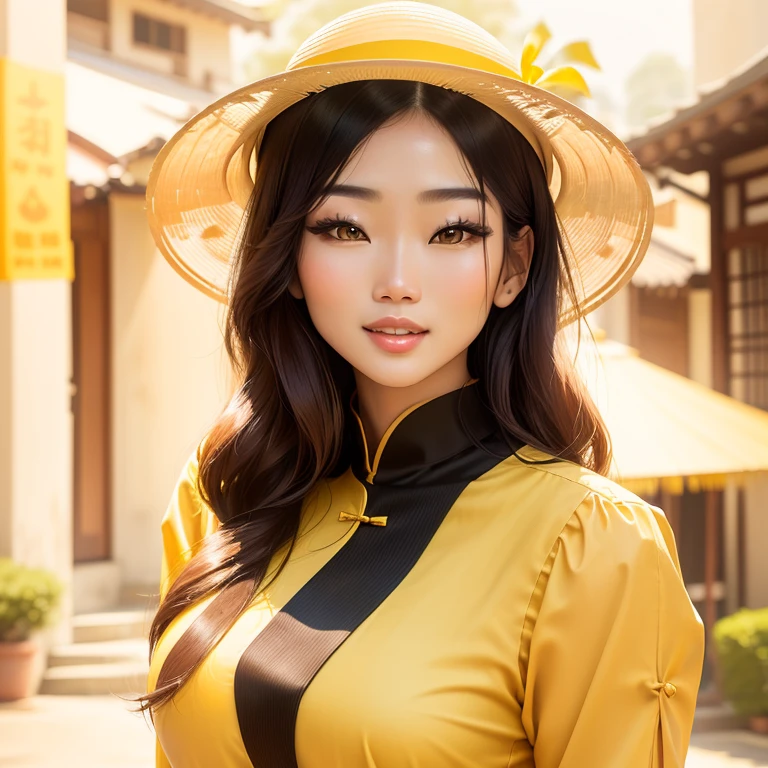 araffe woman in yellow shirt and hat posing for a picture, beautiful yellow woman, vietnamese woman, beautiful asian woman, beautiful asian girl, chinese woman, chinese girl, an asian woman, beautiful south korean woman, asian woman, beautiful young korean woman, beautiful young asian woman, asian girl, a young asian woman, mai anh tran, young asian girl