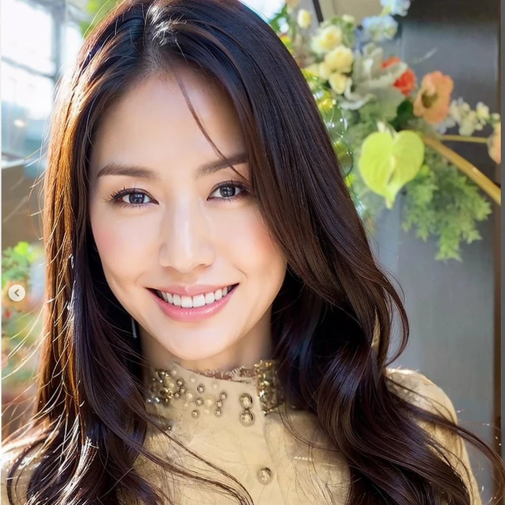 smile, unparalleled beauty, very beautiful woman, perfect balance,depth of field, Surrealism, Verism, cowboy shot, uhd, masterpiece, ccurate, anatomically correct, textured skin, super detail, high details, high quality, award winning, best quality, highres, 47 years old、Middle-aged women、Beautiful middle-aged woman