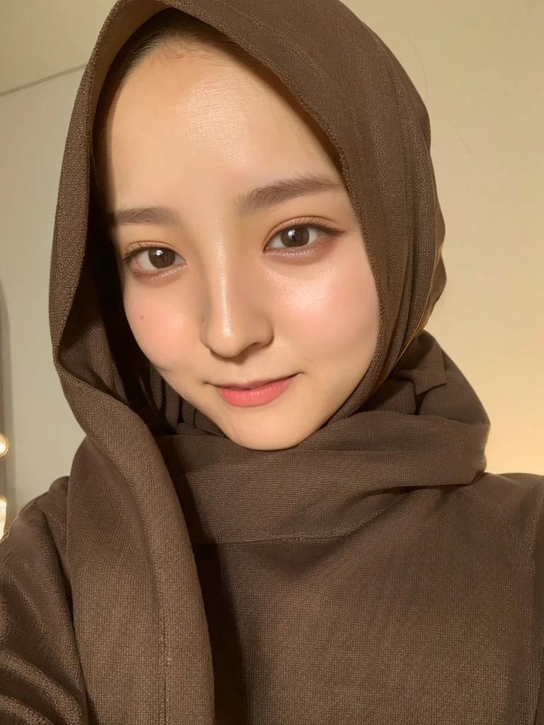 Masterpiece, 32k, high Resolution, Ultra high Quality, super detailed background, beautiful lighting, 1girl, brown hijab, solo, park, close up, Hands down, looking at viewer,