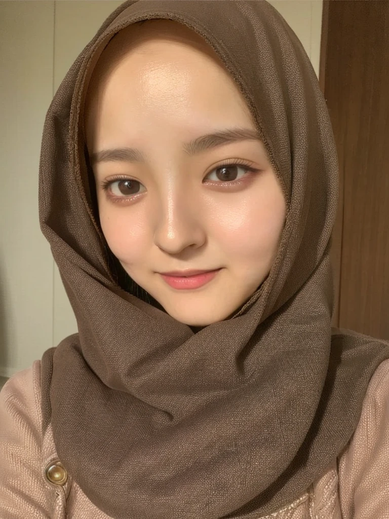 Masterpiece, 32k, high Resolution, Ultra high Quality, super detailed background, beautiful lighting, 1girl, brown hijab, solo, park, close up, Hands down, looking at viewer,
