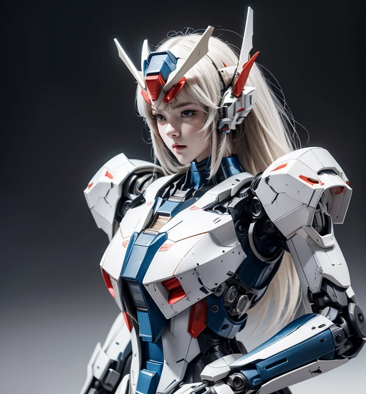 Textured skin, Super Detail, Attention to detail, high quality,high quality, High resolution, 1080p, hard disk, beautiful,(Gundam Aerial),Beautiful cyborg woman,Mecha Cyborg Girl,battle mode,Girl with a mechanical body,She wears a futuristic Gundam mecha,Full Body Shot