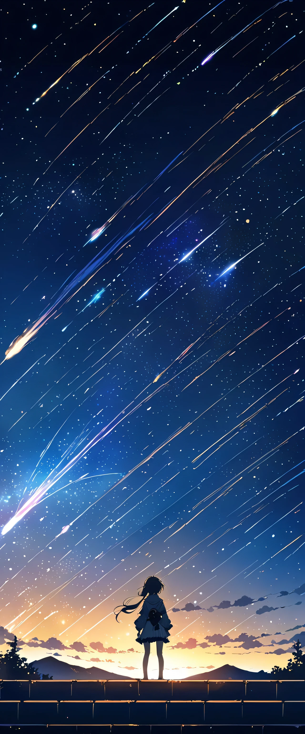 Anime girl standing on a rooftop looking at the starry night sky, Anime Wallpaper 4k, Anime Wallpaper 4 k, 4k Anime Wallpaper, Anime Art Wallpapers 8K, anime art wallpaper 4k, anime art wallpaper 4k, Anime Style 4k, Makoto Shinkai Cyril Rolland, 4K Manga Wallpapers, Anime Wallpaper, Awesome Wallpapers, shooting star